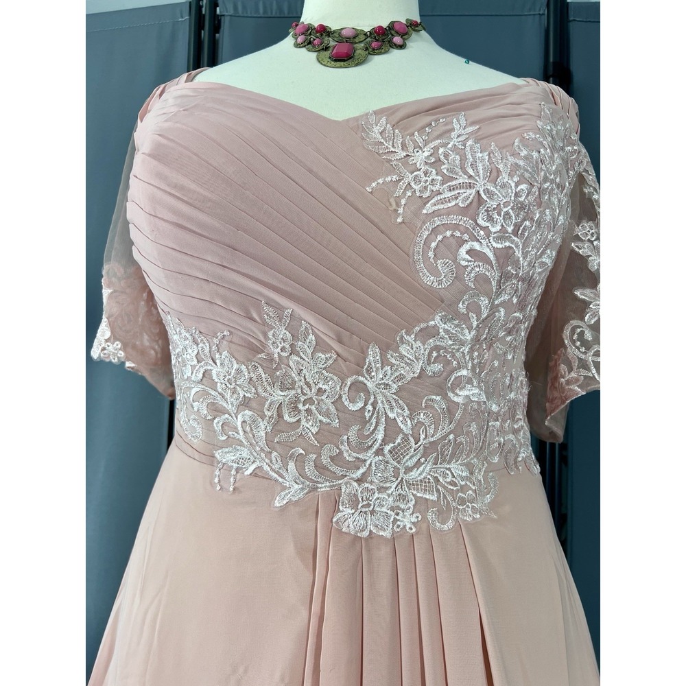 Pink Chiffon Formal Evening Gown Lace Applique A-Line Sz XL Corset Prom Maxi #J - Picture 2 of 7
